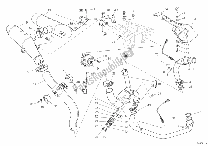 Todas as partes de Sistema De Exaustão do Ducati Hypermotard 1100 EVO SP 2010